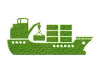 illustration with cargo ship built of green leaves